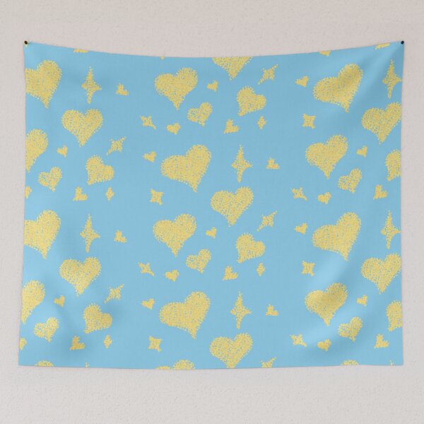 Item preview, Heart patterns gold yellow on baby blue designed and sold by Chaoticzarts.