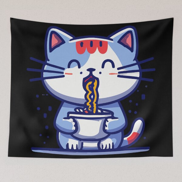 Item preview, Purrfectly Satisfying Cat Eating Noodles designed and sold by Colorful Dreams.