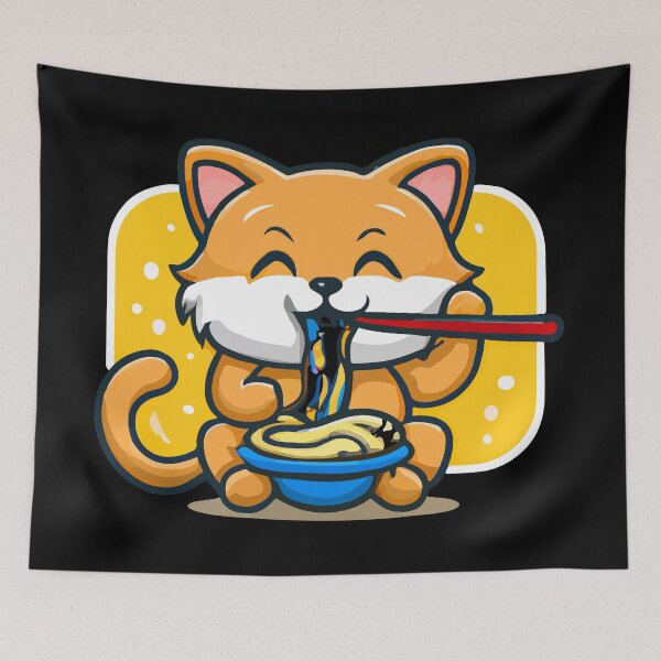 Item preview, kawaii cat eating noodles designed and sold by Colorful Dreams.