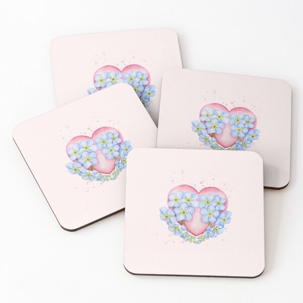 Item preview, Pink heart and forget-me-not flowers  designed and sold by ColorSplendor.
