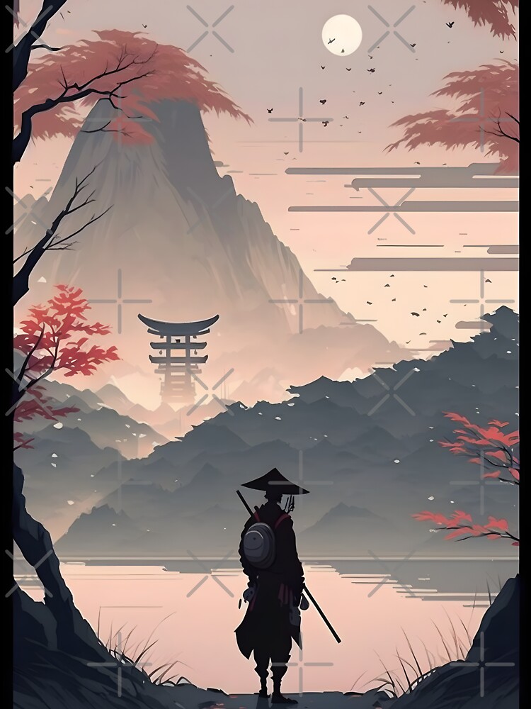 Wall Mural Lonely Samurai - Mountain Landscape, Japanese