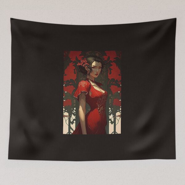 Item preview, The Scarlet Qi Pao - Art Nouveau Style designed and sold by ArtNouveauChic.