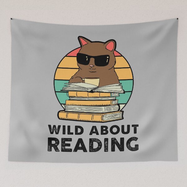 Item preview, Wild about Reading cat designed and sold by Pixelish.