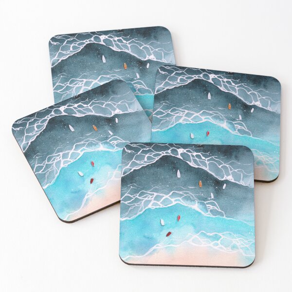 Item preview, Watercolor navy blue ocean waves and sandy beach designed and sold by MaryWatercolor.