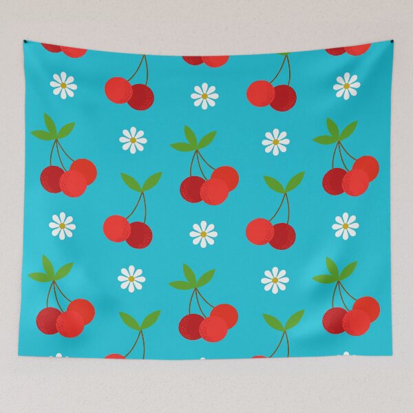 Item preview, Retro Cherries Pattern With Leaves On Aqua designed and sold by DEC02.