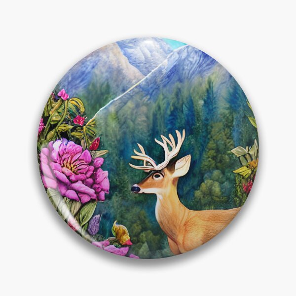 Item preview, Deer, Flowers with Beautiful Mountain Backdrop Simulated Quilt designed and sold by Sweet  Zoe Shop.