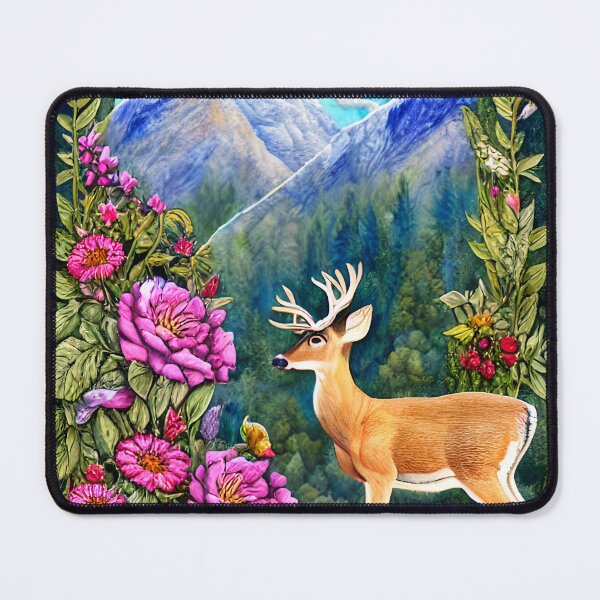 Item preview, Deer, Flowers with Beautiful Mountain Backdrop Simulated Quilt designed and sold by Sweet Zoe Shop.