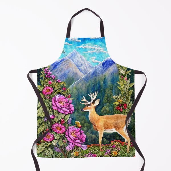Item preview, Deer, Flowers with Beautiful Mountain Backdrop Simulated Quilt designed and sold by Sweet  Zoe Shop.