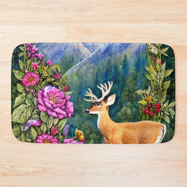 Item preview, Deer, Flowers with Beautiful Mountain Backdrop Simulated Quilt designed and sold by Sweet  Zoe Shop.