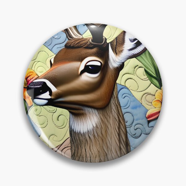 Item preview, Stunning Deer with Flowers Muted Colors Simulated Quilt designed and sold by Sweet  Zoe Shop.