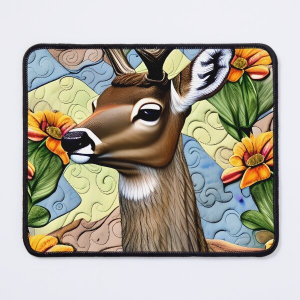 Item preview, Stunning Deer with Flowers Muted Colors Simulated Quilt designed and sold by Sweet  Zoe Shop.