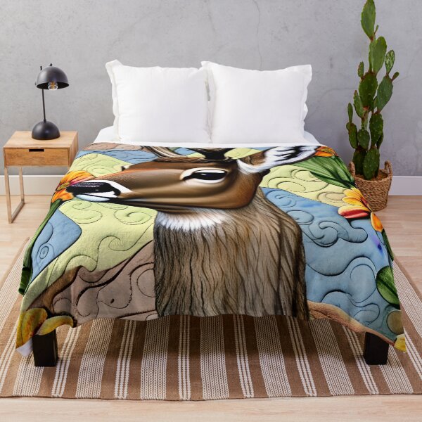 Item preview, Stunning Deer with Flowers Muted Colors Simulated Quilt designed and sold by Sweet Zoe Shop.