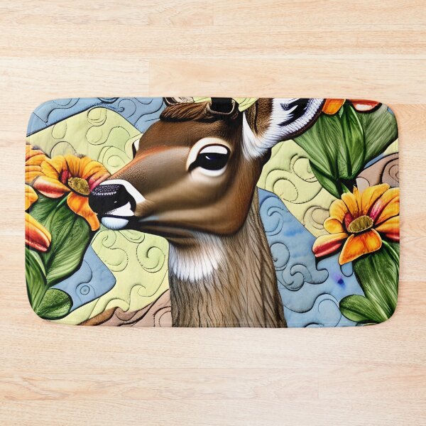 Item preview, Stunning Deer with Flowers Muted Colors Simulated Quilt designed and sold by Sweet  Zoe Shop.
