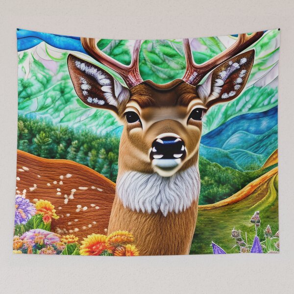 Item preview, Majestic Deer Big Antlers, Beautiful Mountain Floral Valley designed and sold by Sweet  Zoe Shop.
