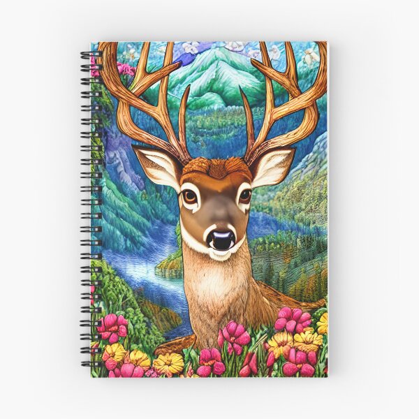 Item preview, Deer with Big Antlers Beautiful Wildflowers, Mountains and Valley  designed and sold by Sweet  Zoe Shop.