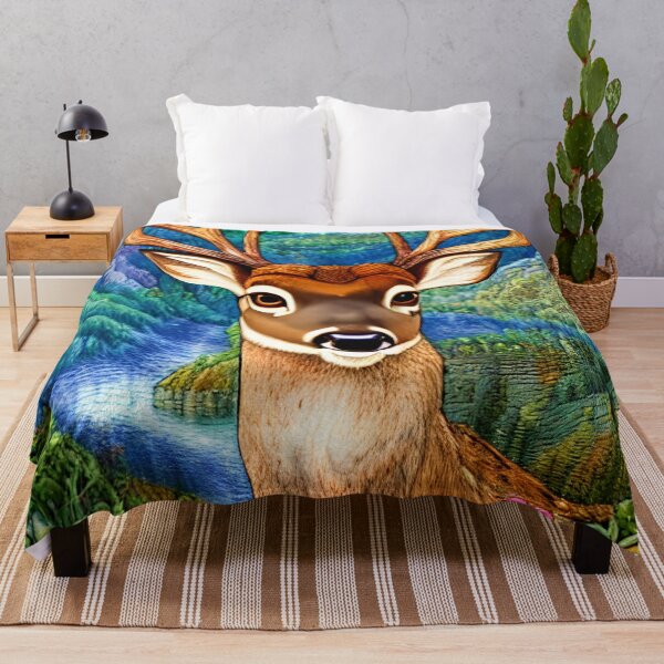 Item preview, Deer with Big Antlers Beautiful Wildflowers, Mountains and Valley designed and sold by Sweet Zoe Shop.