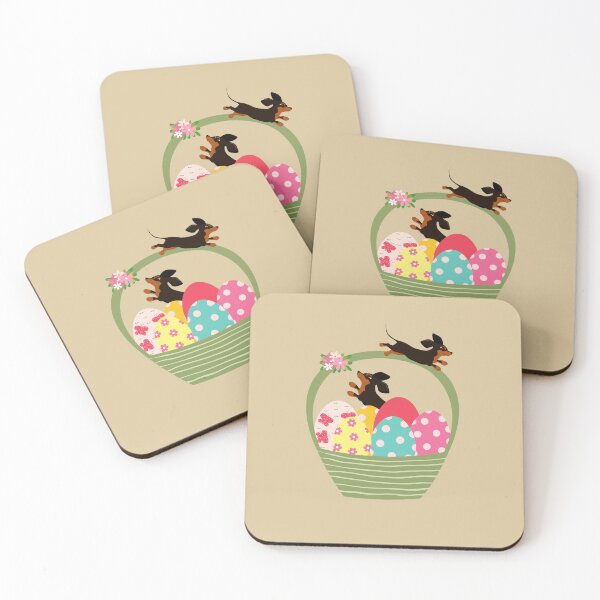 Item preview, Dachshund Dog with Easter Eggs in Basket designed and sold by SeasonalDogs.