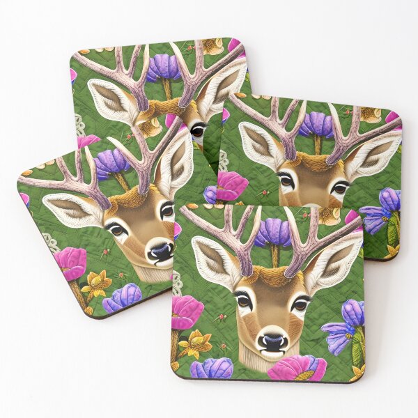Item preview, Deer Head, Antlers Flowers Simulated Quilt designed and sold by Sweet  Zoe Shop.