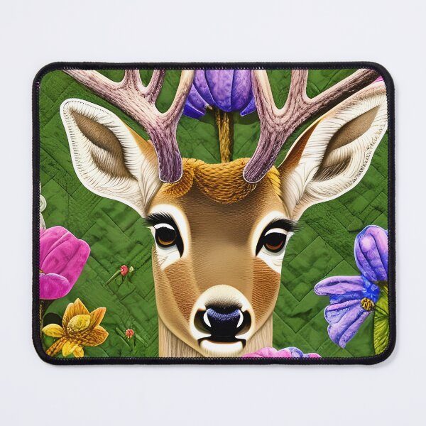 Item preview, Deer Head, Antlers Flowers Simulated Quilt designed and sold by Sweet  Zoe Shop.