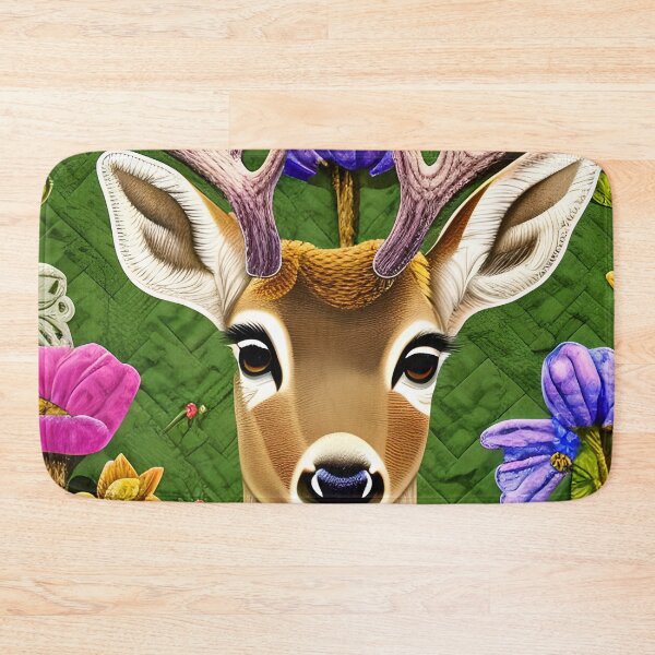 Item preview, Deer Head, Antlers Flowers Simulated Quilt designed and sold by Sweet  Zoe Shop.