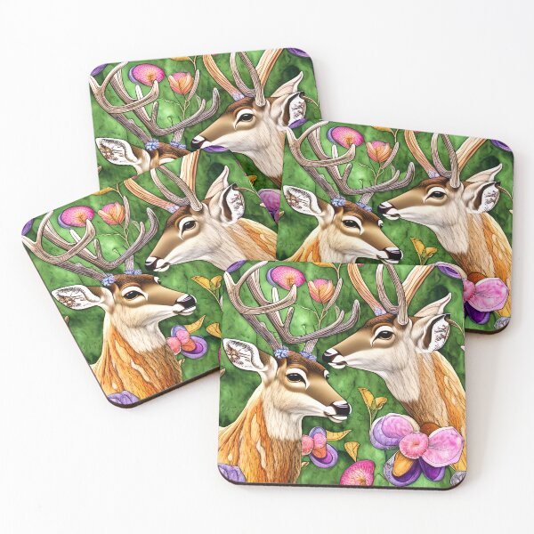 Item preview, Two Deer Heads, Bright Flowers Simulated Quilt designed and sold by Sweet  Zoe Shop.