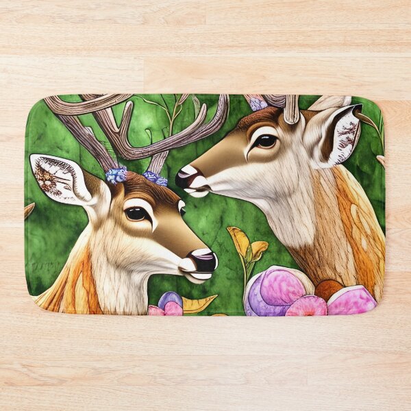 Item preview, Two Deer Heads, Bright Flowers Simulated Quilt designed and sold by Sweet  Zoe Shop.