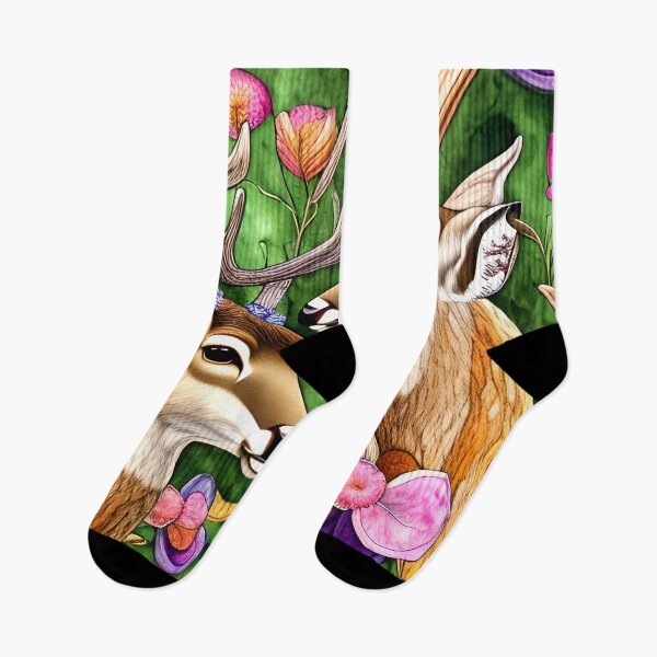 Item preview, Two Deer Heads, Bright Flowers Simulated Quilt designed and sold by Sweet  Zoe Shop.