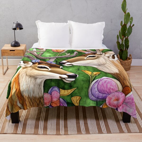 Item preview, Two Deer Heads, Bright Flowers Simulated Quilt designed and sold by Sweet Zoe Shop.
