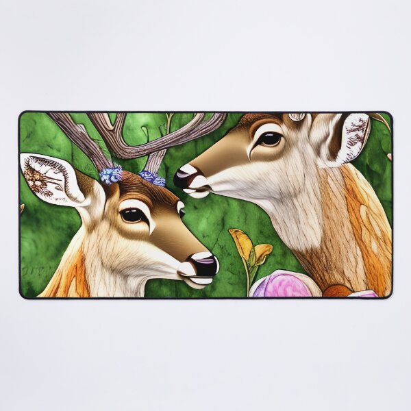 Item preview, Two Deer Heads, Bright Flowers Simulated Quilt designed and sold by Sweet  Zoe Shop.