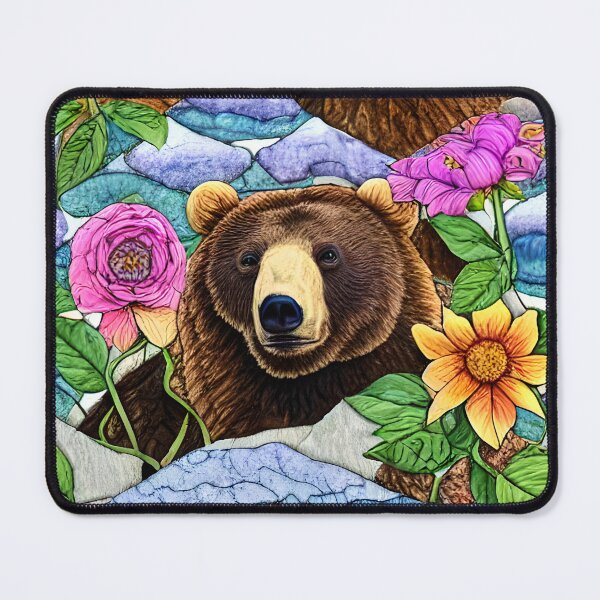 Item preview, Whimsical Bear and Flowers Simulated Quilt designed and sold by Sweet  Zoe Shop.