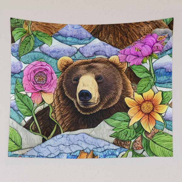 Item preview, Whimsical Bear and Flowers Simulated Quilt designed and sold by Sweet  Zoe Shop.