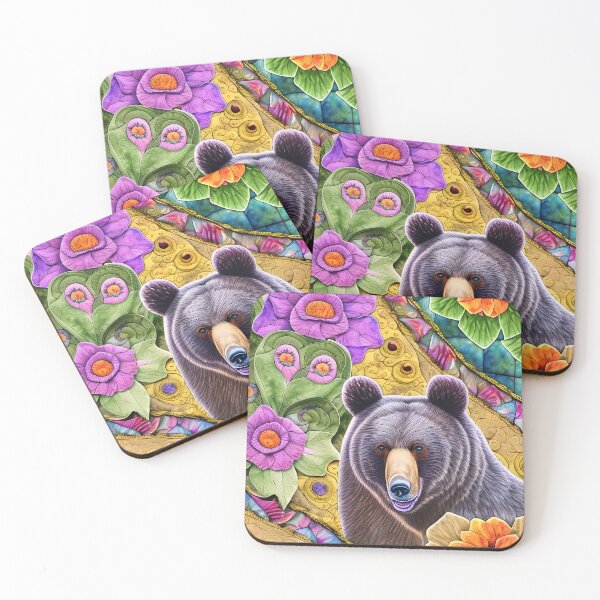 Item preview, Playful Purple Mouth Bear and Flowers Simulated Quilt designed and sold by Sweet  Zoe Shop.
