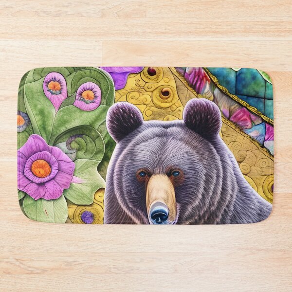 Item preview, Playful Purple Mouth Bear and Flowers Simulated Quilt designed and sold by Sweet  Zoe Shop.