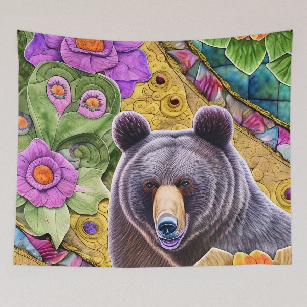 Item preview, Playful Purple Mouth Bear and Flowers Simulated Quilt designed and sold by Sweet  Zoe Shop.