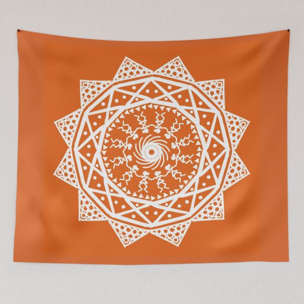 Item preview, Indian Traditional Art - Warli Tribal Art Rangoli  - Orange tile designed and sold by ShreecreatE.