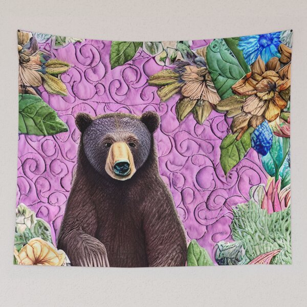 Item preview, Bear and Flowers Simulated Quilt designed and sold by Sweet  Zoe Shop.