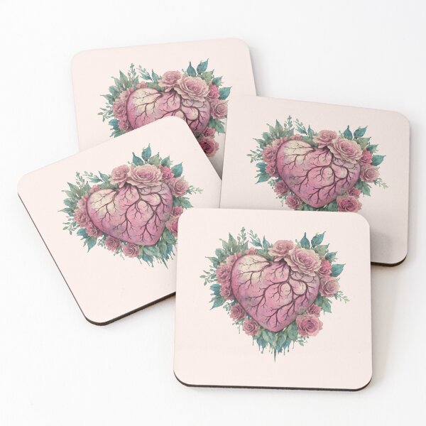 Item preview, Heart with Floral and pink roses, in love, vintage effect watercolor pink flowers designed and sold by Collagedream.