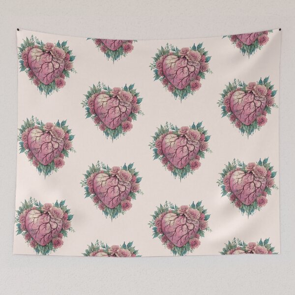 Item preview, Heart with Floral and pink roses, in love, vintage effect watercolor pink flowers designed and sold by Collagedream.