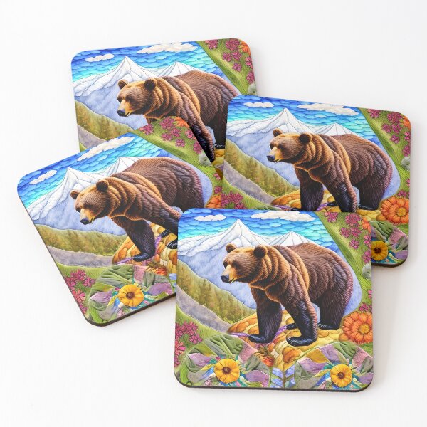 Item preview, Elegant Simulated Quilt with Bear and Flowers  designed and sold by Sweet  Zoe Shop.