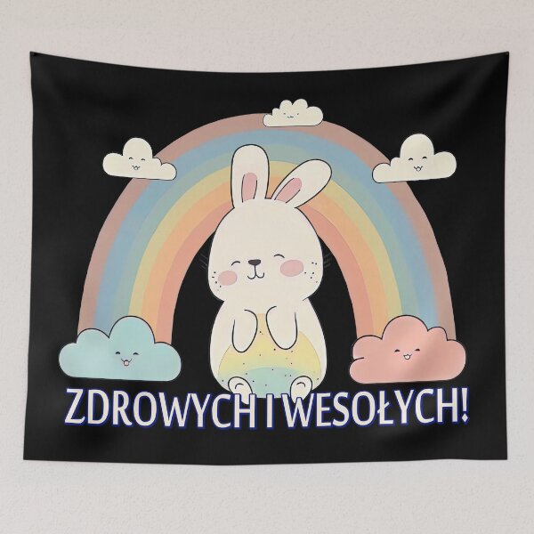 Item preview, Uroczy zajączek wielkanocny, tęcza i chmurki. Kolorowy Zajączek na Wielkanoc designed and sold by ToMyPolacy.