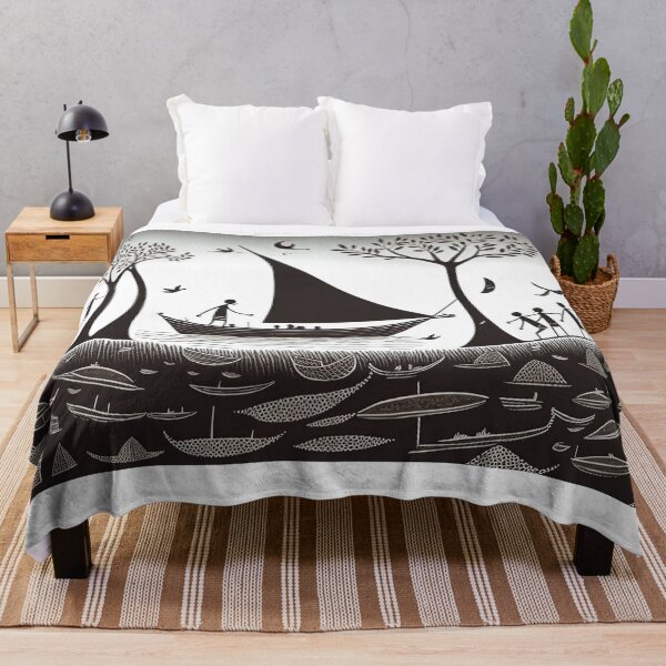 Item preview, Boat in Zanzibar River in Tanzania warli painting designed and sold by artyficial-.