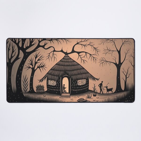 Item preview, Family in an African Hut warli painting designed and sold by artyficial-.