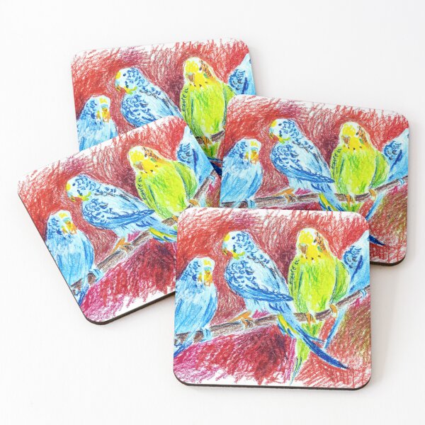 Item preview, Four budgerigars on the branch designed and sold by MadeBySicilian.