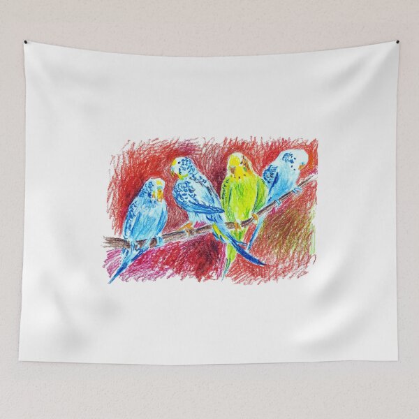 Item preview, Four budgerigars on the branch designed and sold by MadeBySicilian.