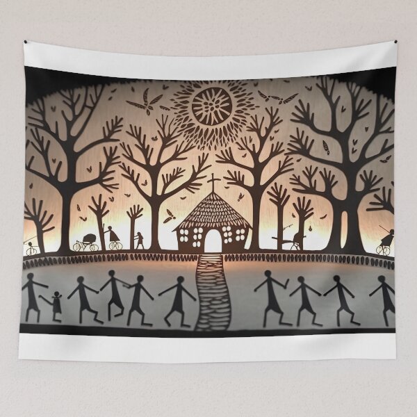Item preview, village tribe dancing warli painting designed and sold by artyficial-.
