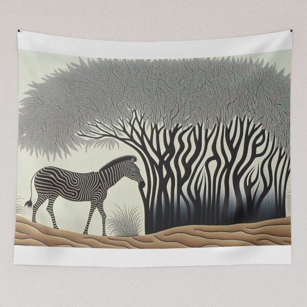 Item preview, zebra hiding in the savannah warli painting designed and sold by artyficial-.