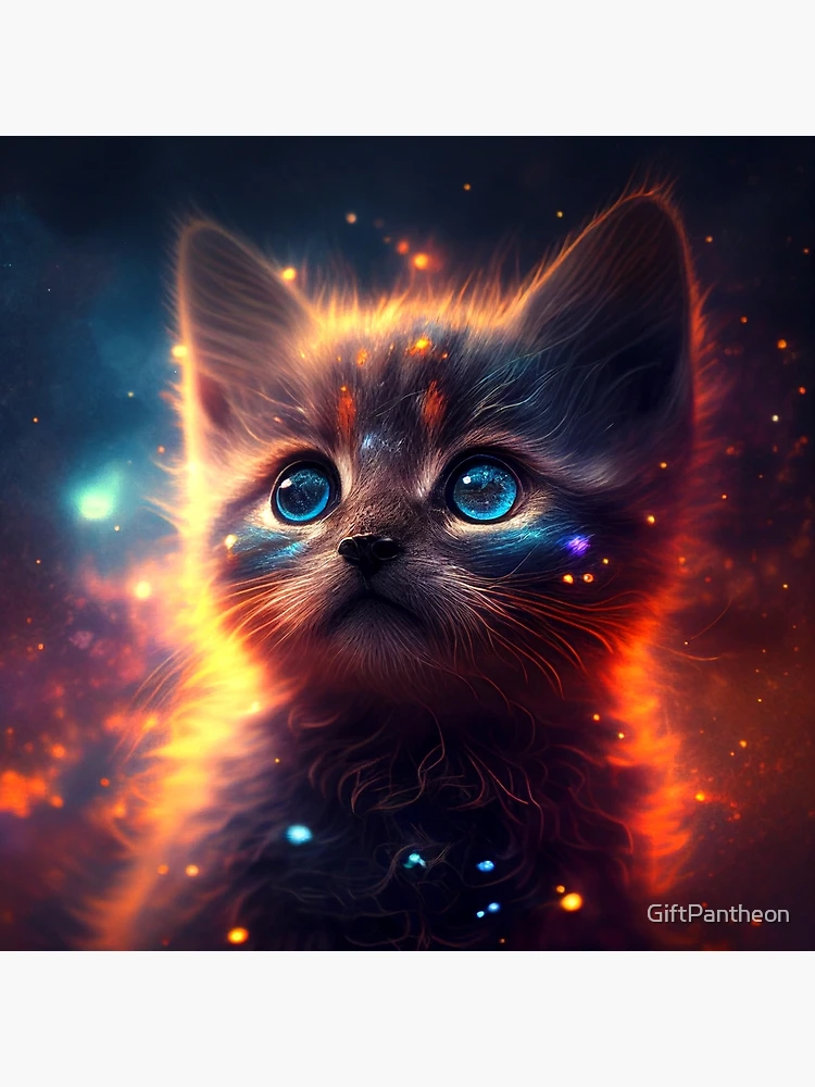 Mama Cat and Kitten Painting, Cosmic Painting Print, Fantasy fashion Cat #15, Wall Art Print, Canvas Gallery Wraps with Galaxy