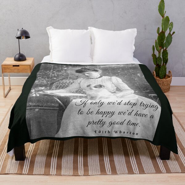 Item preview, Edith Wharton portrait and quote:'If only we'd stop trying to be happy, we could have a pretty good time.' designed and sold by artbleed.