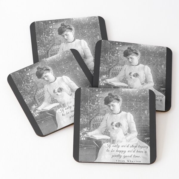 Item preview, Edith Wharton portrait and quote:'If only we'd stop trying to be happy, we could have a pretty good time.' designed and sold by artbleed.