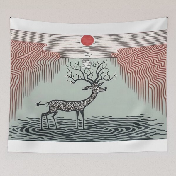 Item preview, antilope in dangerous water warli designed and sold by artyficial-.